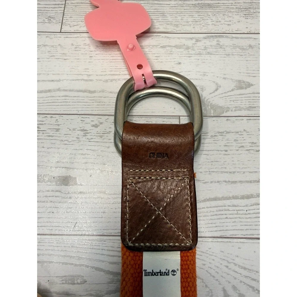 Timberland D Ring Orange Fabric Leather Detail Vintage Men Belt Size S/M 39